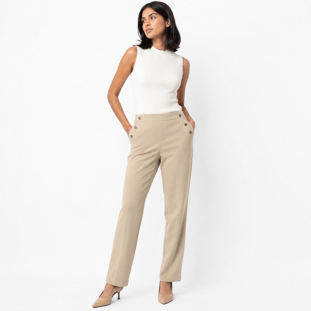 Julesโ & Leopold Women Sailor Dress Pants Beige M Career Quiet Luxury Clean Girl
